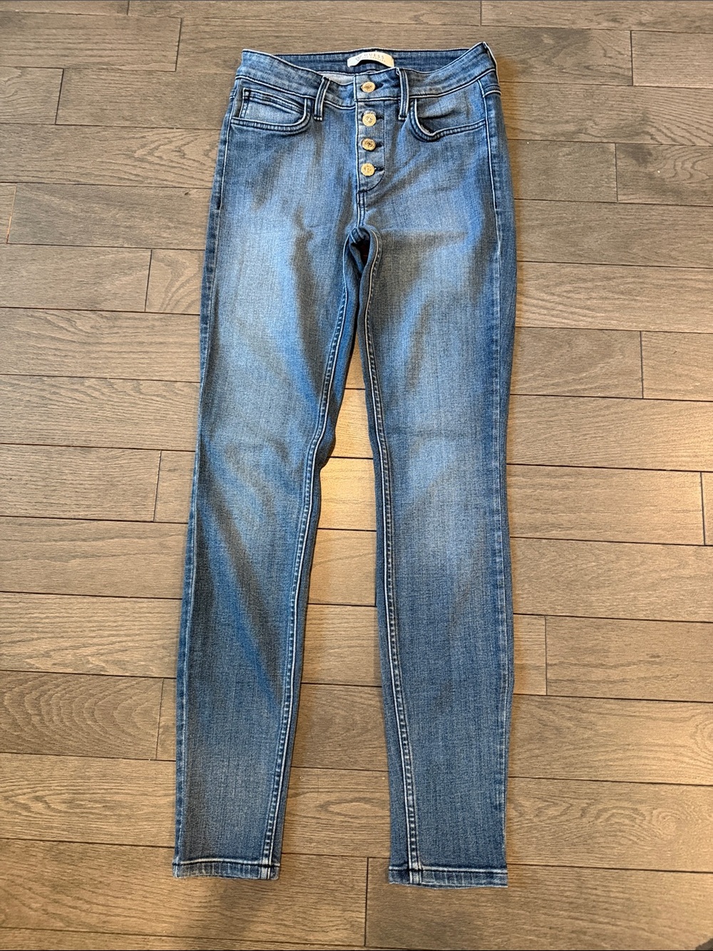 Guess Women's Medium Blue High-Rise Skinny Jeans with Button Fly